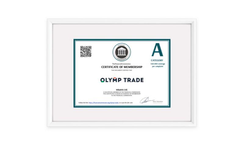 Olymp Trade certificate