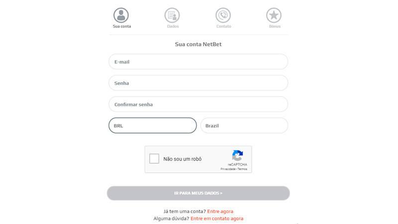 Cadastro no site NetBet