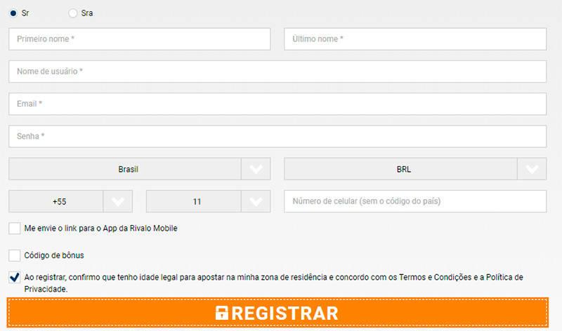 Cadastro no site Rivalo